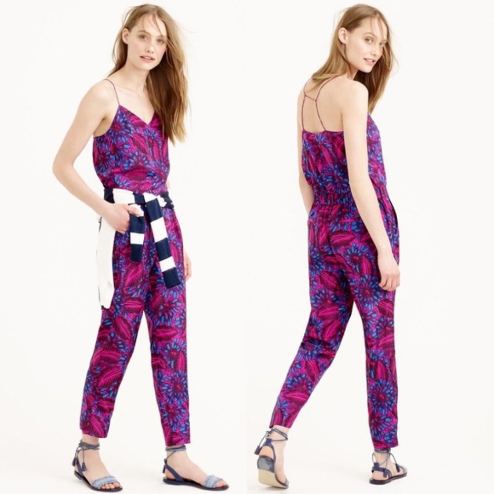 NWT J. Crew Midnight Floral Silk Jumpsuit